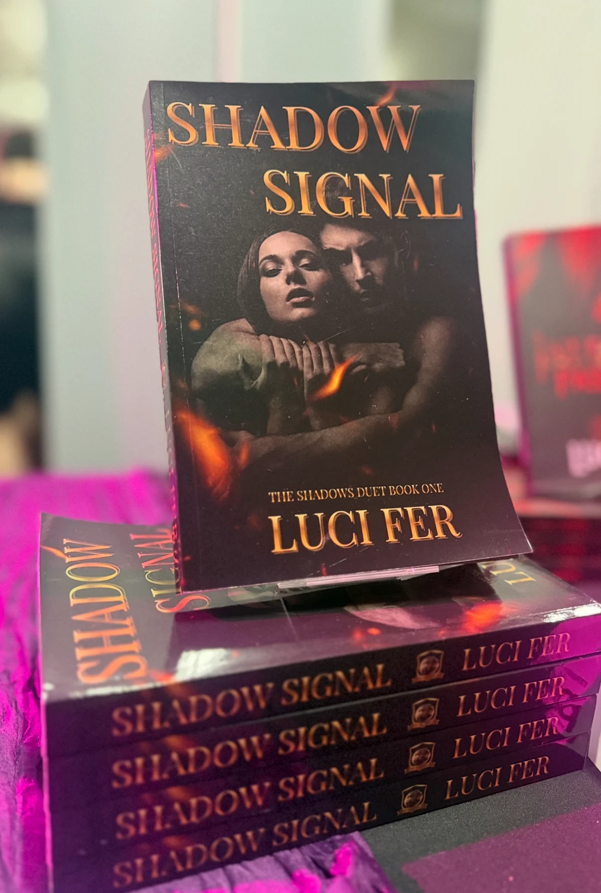 Shadow Signal Print Book Shadow Signal on table display at a book signing